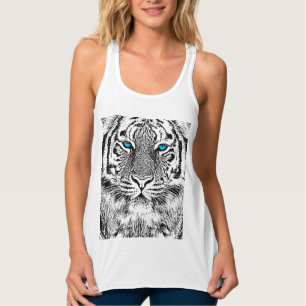 Schwarz-Weiß-blaue Augen Tiger Graphic Tank Top