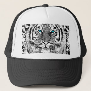 Schwarz-Weiß-blaue Augen Tiger Graphic Truckerkappe
