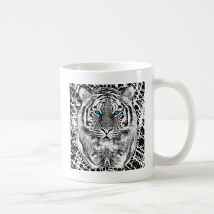 Schwarz-Weiß Blaue Augen wilde Tiger Gesicht Kaffeetasse