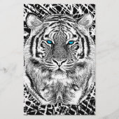 Schwarz-Weiß-Blaue Augen-Wildziger-Gesicht Briefpapier (Vorderseite)