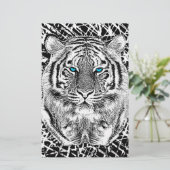 Schwarz-Weiß-Blaue Augen-Wildziger-Gesicht Briefpapier (Stehend Vorderseite)