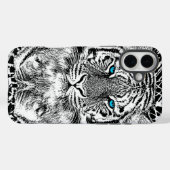 Schwarz-Weiß-Blaue Augen-Wildziger-Gesicht Case-Mate iPhone Hülle (Rückseite (Horizontal))