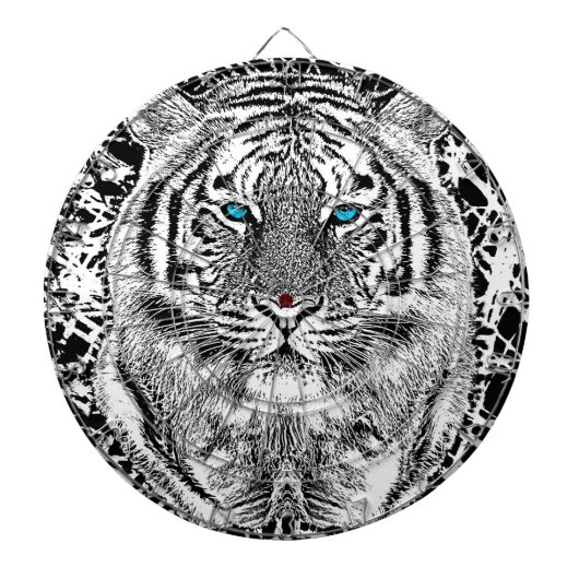Schwarz-Weiß-Blaue Augen-Wildziger-Gesicht Dartscheibe (vorne)