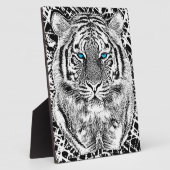 Schwarz-Weiß-Blaue Augen-Wildziger-Gesicht Fotoplatte (Seite)