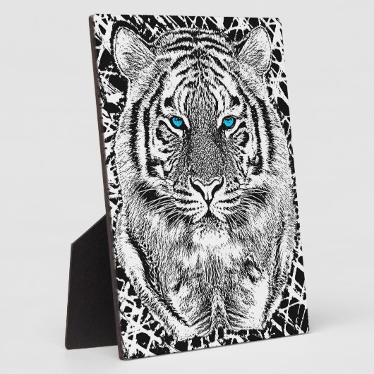 Schwarz-Weiß-Blaue Augen-Wildziger-Gesicht Fotoplatte (Seite)