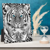 Schwarz-Weiß-Blaue Augen-Wildziger-Gesicht Fotoplatte (Seite)