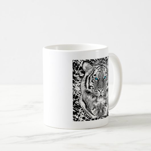 Schwarz-Weiß-Blaue Augen-Wildziger-Gesicht Kaffeetasse (VorderseiteRechts)