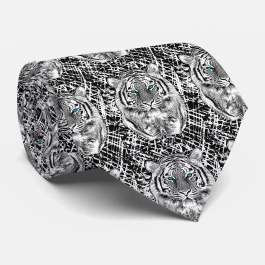 Schwarz-Weiß-Blaue Augen-Wildziger-Gesicht Krawatte (Gerollt)