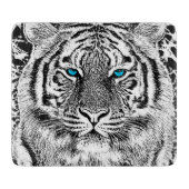 Schwarz-Weiß-Blaue Augen-Wildziger-Gesicht Schneidebrett (Vorderseite)