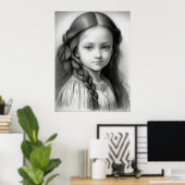 Schwarz-Weiß-Bleistift Zeichnend Girl Generative A Poster (Heimbüro)