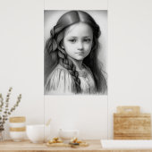 Schwarz-Weiß-Bleistift Zeichnend Girl Generative A Poster (Küche)