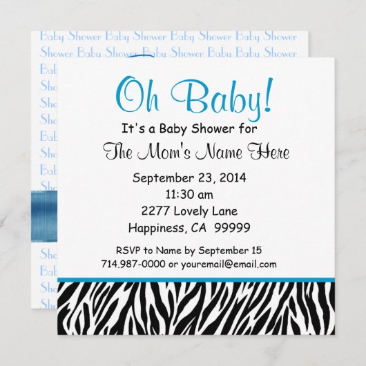 Schwarz-weiß Blue Bow Zebra Boy Baby Shower S02 Einladung (Vorne/Hinten)