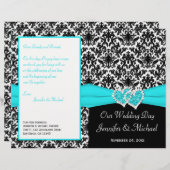 Schwarz-weiß Blue Damask Hearts Wedding Program (Vorne/Hinten)