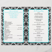 Schwarz-weiß Blue Damask Hearts Wedding Program (Rückseite)