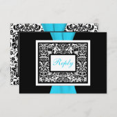 Schwarz, Weiß, Blue Damask mit IMITATEN, Multifunk RSVP Karte (Vorne/Hinten)