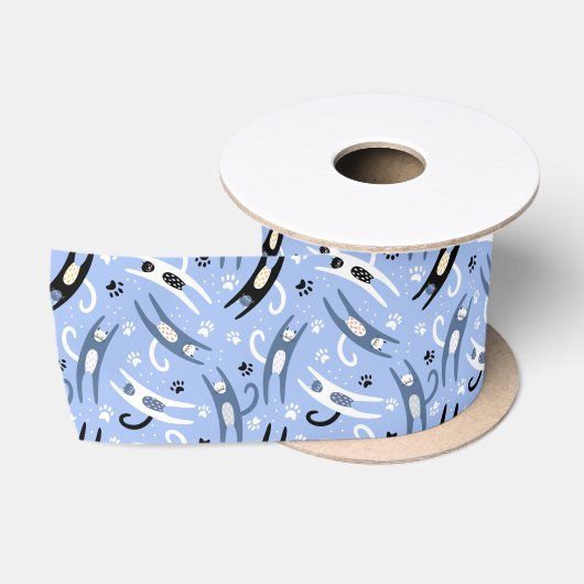 Schwarz-weiß Blue Fun Cartoon Cat Pattern Satinband (Spule)