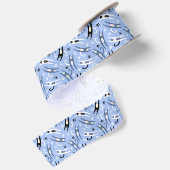 Schwarz-weiß Blue Fun Cartoon Cat Pattern Satinband (Rückseite)