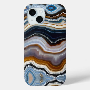Schwarz-weiß Blue Gray Terracotta Agate Geode Case-Mate iPhone Hülle