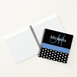 Schwarz-weiß Blue Monogram Polka Dots Notizblock