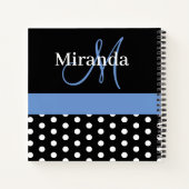 Schwarz-weiß Blue Monogram Polka Dots Sketch Notizblock (Rückseite)