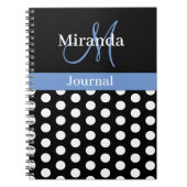 Schwarz-weiß Blue Monogram Script Polka Dot Notizblock (Vorderseite)