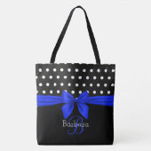 Schwarz-weiß Blue Monogram Script Polka Dots Moder Tasche (Vorderseite)