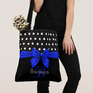 Schwarz-weiß Blue Monogram Script Polka Dots Moder Tasche