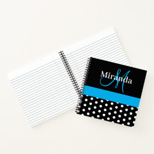 Schwarz-weiß Blue Monogram Script Polka Dots Notizblock
