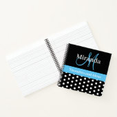 Schwarz-weiß Blue Monogram Script Polka Dots Notizblock (Innenseite)