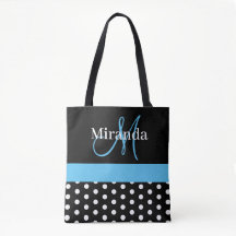 Schwarz-weiß Blue Monogram Script Polka Dots