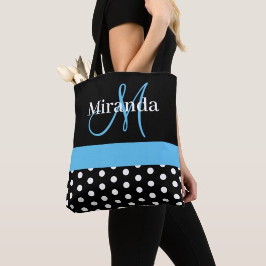 Schwarz-weiß Blue Monogram Script Polka Dots Tasche (Von Nahem)