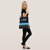 Schwarz-weiß Blue Monogram Script Polka Dots Tasche (Am Model)