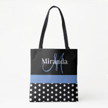 Schwarz-weiß Blue Monogram Script Polka Dots