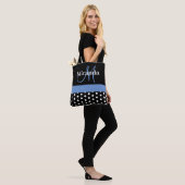 Schwarz-weiß Blue Monogram Script Polka Dots Tasche (Am Model)