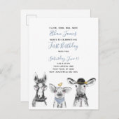 Schwarz-weiß Blue Script Farm Geburtstagseinladung Einladungspostkarte (Vorne/Hinten)