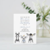 Schwarz-weiß Blue Script Farm Geburtstagseinladung Einladungspostkarte (Stehend Vorderseite)