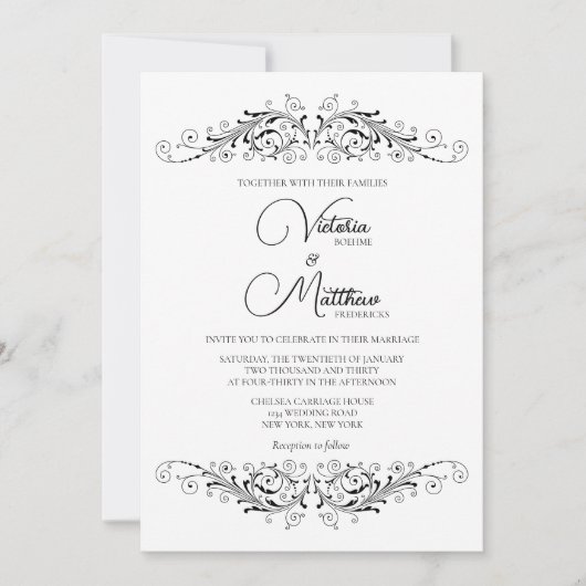 Schwarz-Weiß-Blüh Einladung (Vorderseite)