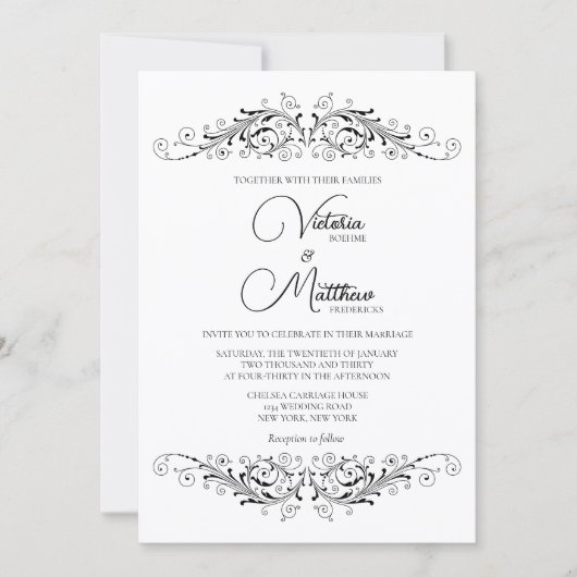 Schwarz-Weiß-Blüh Einladung (Vorderseite)