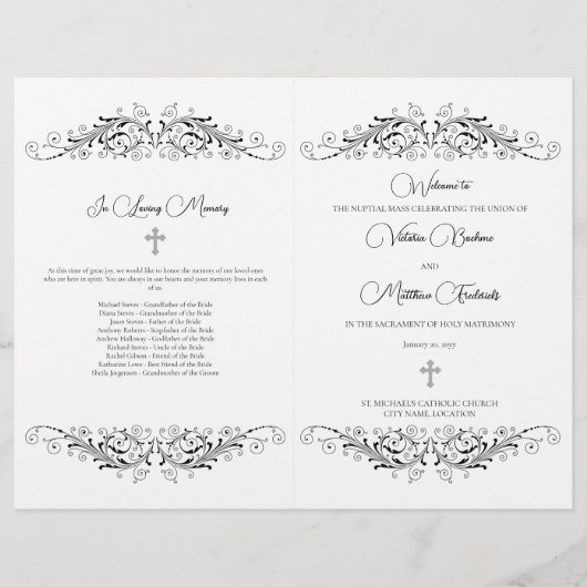 Schwarz-Weiß-Blüh-Hochzeitsprogramm (Vorderseite)