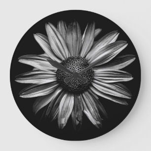 Schwarz-Weiß-Blume 18 Große Wanduhr
