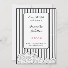 Schwarz-Weiß-Blume auf Streifen Save the Date Einladung