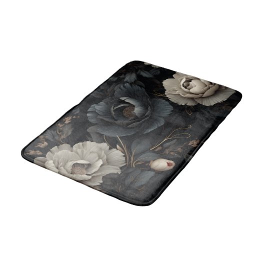 Schwarz-Weiß-Blume Badematte (Schrägansicht)