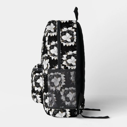 Schwarz-Weiß-Blume Bedruckter Rucksack (Rechts)