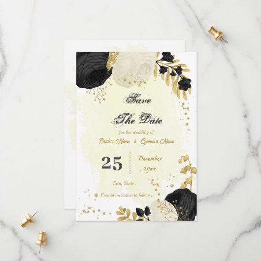 Schwarz-Weiß-Blume, botanisch Save The Date (Vorderseite/Rückseite Beispiel)