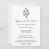 Schwarz-Weiß-Blume Bouquet Boho Minimal Einladung (Vorderseite)