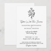 Schwarz-Weiß-Blume Bouquet Boho Minimal Einladung (Vorne/Hinten)