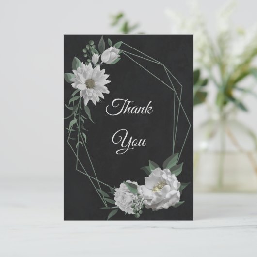Schwarz-Weiß-Blume Dankeskarte (Stehend Vorderseite)