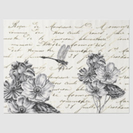 Schwarz-Weiß-Blume-Dragonfly-Decoupage Vintag Seidenpapier