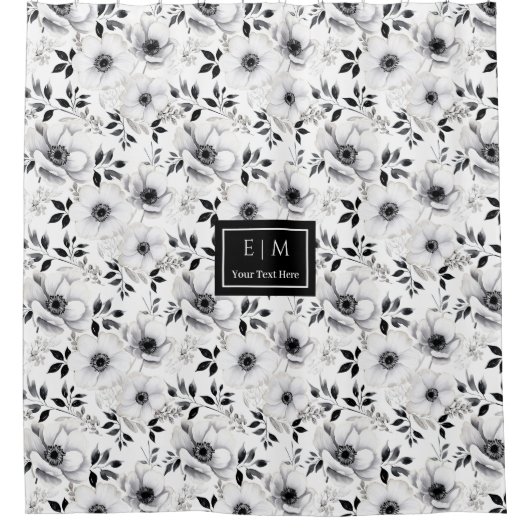 Schwarz-Weiß-Blume duschen Vorhang (Vorderseite)