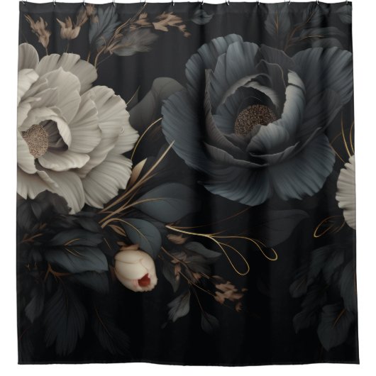 Schwarz-Weiß-Blume Duschvorhang (Vorderseite)